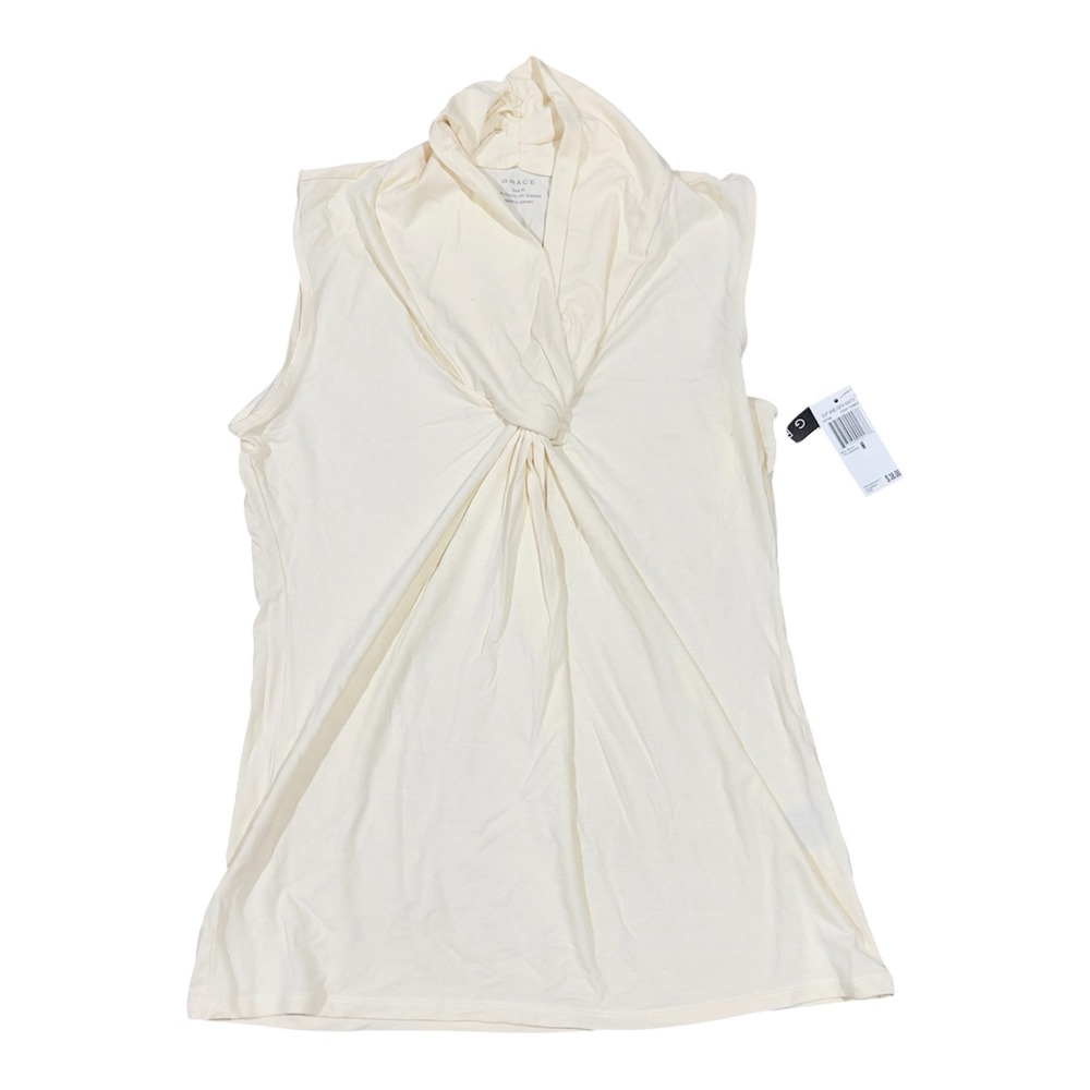 Grace Ivory Tower Twist Front Sleeveless Mock Neck Knit Top Size M NEW